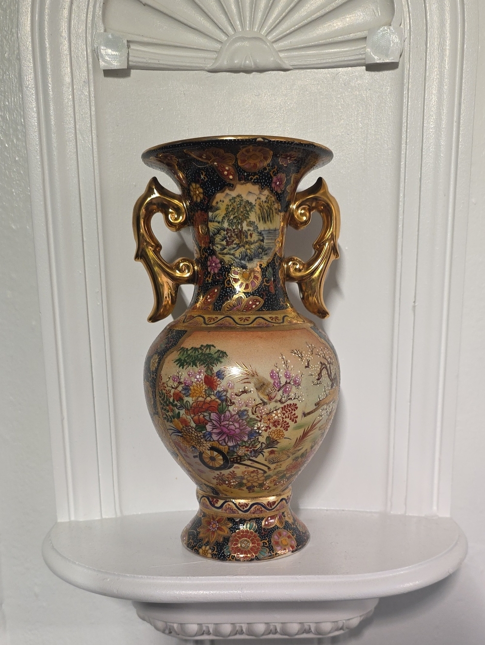 vintage Royal Satsuma-style porcelain or earthenware double-handled vase